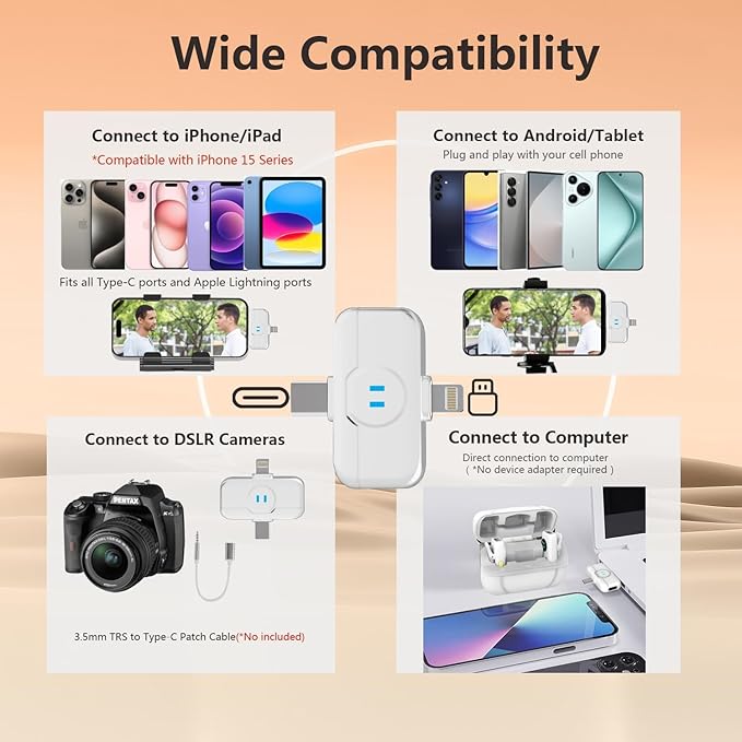 MAYBESTA 2 Pack Wireless Mini Microphone with Charging Case - AI Noise Reduction for iPhone Andriod Phone, Studio Quality Audio for Video Recording Vlog YouTube Interview(White)