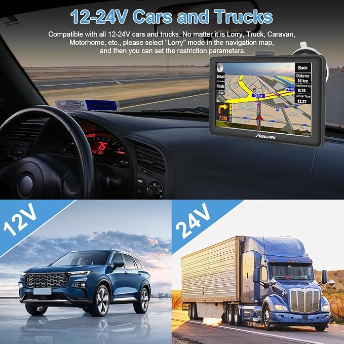 AWESAFE GPS Navigator for Car, Latest 2026 Map 7 Inch Touch Screen, Real Voice Spoken Turn-by-Turn Direction Reminding Navigation System for Cars, Vehicle GPS with Speed and Red Light Warning