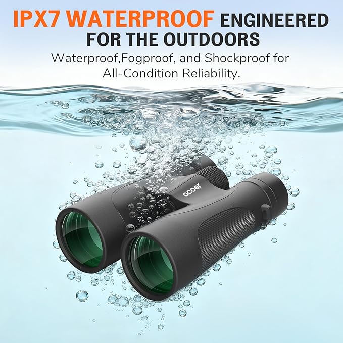 Occer 12x50 Binoculars for Adults High Powered IPX7 Waterproof - Fogproof Shockproof UHD Binoculars, Rubber Armor Binocular for Hunting, Bird Watching, Cruise Ship