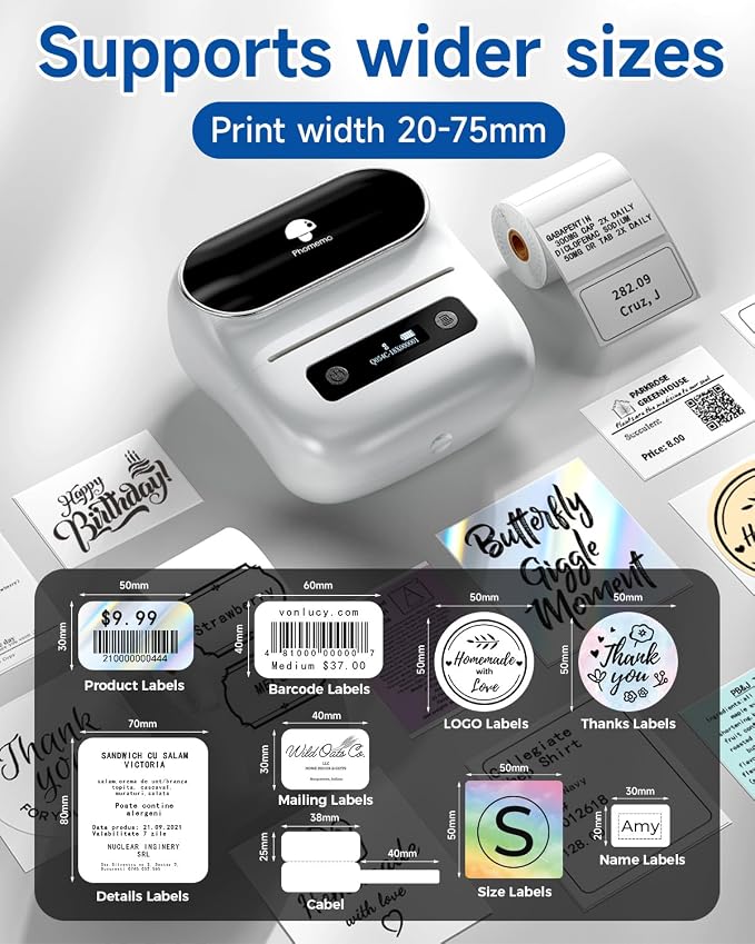 Phomemo M220 Label Maker & 1 Roll Gold Linear Border Label, 2.36"x3.39"(60x86mm)