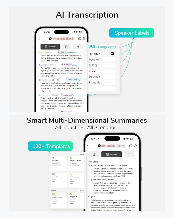 AI Voice Recorder,Unlimited Transcribe & Summarize,App Control,AI Note Taking Recording Device w/Case,Supports 152 Languages,Magsafe Voice Recorder for Calls,Meetings,Lectures,Interview,Gray