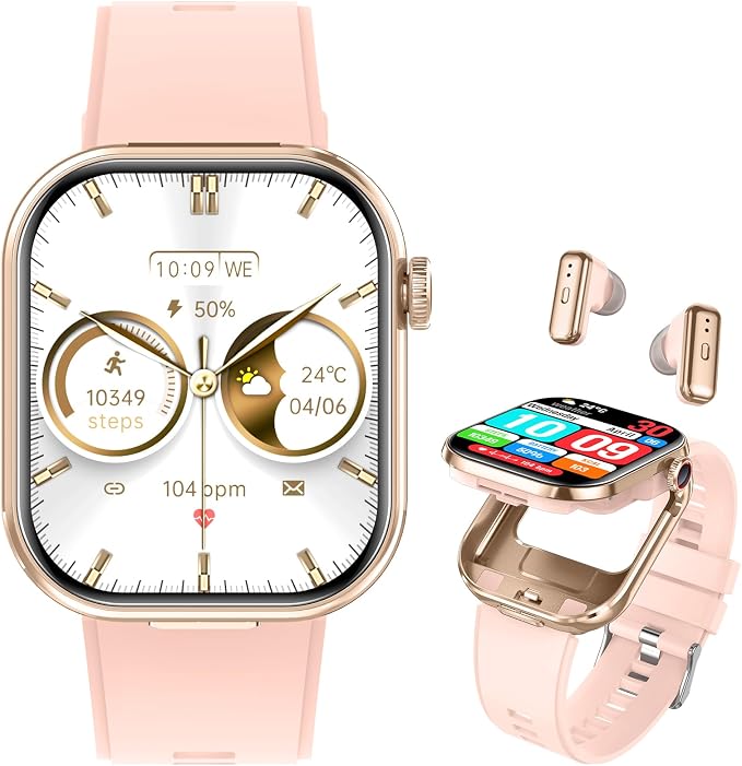 Smart Watch with Earbuds for Women, 2'' HD (Answer/Make Calls) 2 in 1 Smartwatches and Headphones,100+ Sport Modes Fitness Tracker with Heart Rate/Sleep, Compatible iPhone/Samsung/Android