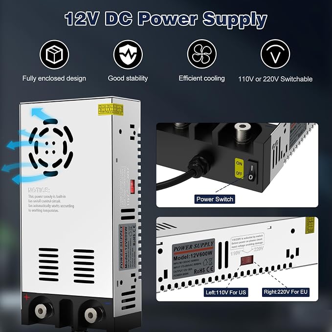 IMAYCC AC to DC Converter 12V SMPS,110V to 12V DC Converter,12 Volt Power Supply Max 600W 50A DC Power Converter
