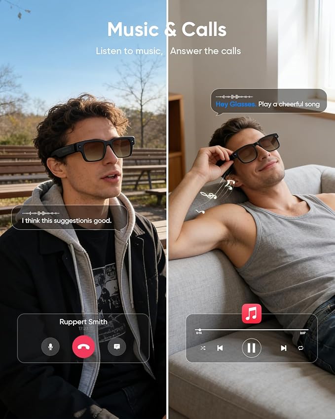 CJkao Smart Glasses with Camera for Men, Video Recording, Voice Recording, Voice Assistant Control, Bluetooth Music, AI Glasses for Teenager