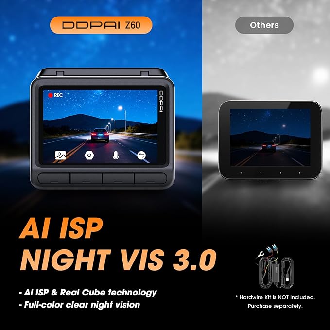 DDPAI Z60 4K Dash Cam Front and Rear, Built-in 32GB eMMC, Free 64GB Card Included, Dual Dash Camera for Cars, AI ISP Night Vision 2.0, 5GHz WiFi, GPS, G-Sensor, 7 Days AOV Parking Mode, 3" IPS, ADAS