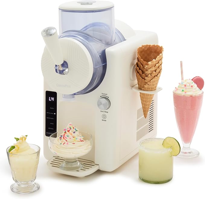 GreenPan Frost Ice Cream Maker & Slushie Machine, Mixing Bowl included, Soft Serve, Sorbet, Margaritas, Milkshakes, Frozen Yogurt, No Pre-Freezing, Ready in 15 Mins, 6 Modes, Self-Cleaning, Cream