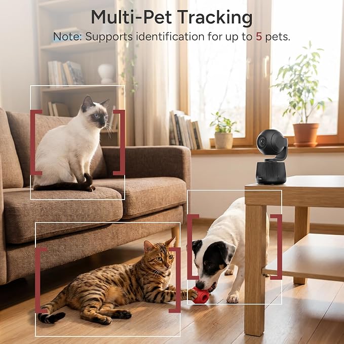PawTrack 4K Pet Camera with Auto Tracking, 360° Pan/270° Tilt, Behavior Alerts & Smart Pet Vlog & Two-Way Audio, Privacy Mode, Multi-Pet ID, 1080p Daily Recording Smart Pet Monitor