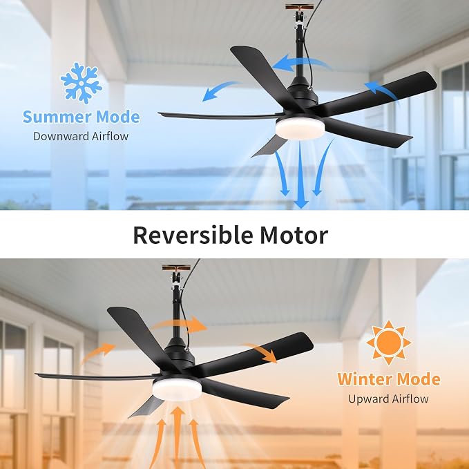 AHAWILL Outdoor Ceiling Fan with Light,42" Gazebo Fan,3CCT Dimmable,Waterproof Plug in Ceiling Fan,Outdoor ceiling Fans for Patios,Porch,Gazebo.Black