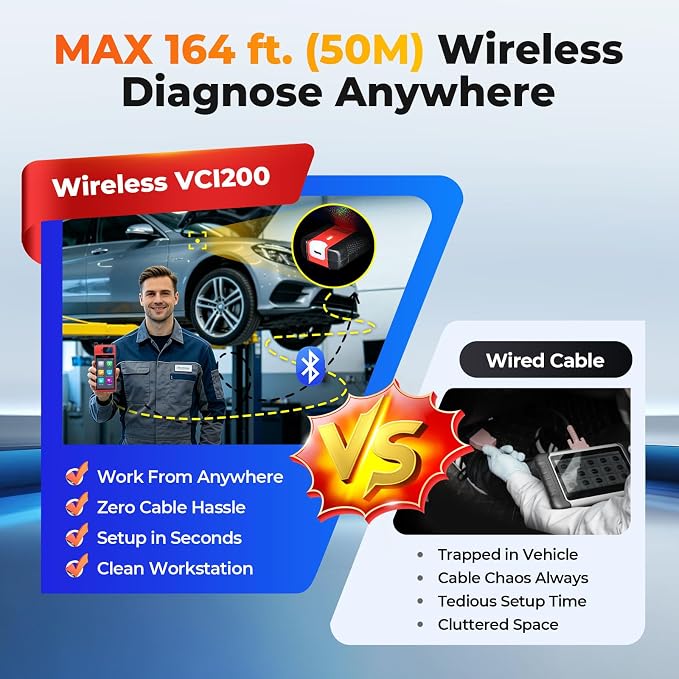 Autel VCI200 Wireless Diagnostic Dongle with CAN FD & DoIP, OBD2 Bluetooth Adapter Connector V200, Upgrade of V150 V100 VCI150 VCI100, Compatible with KM100, MS906 Series, ITS600, BT608, BT609