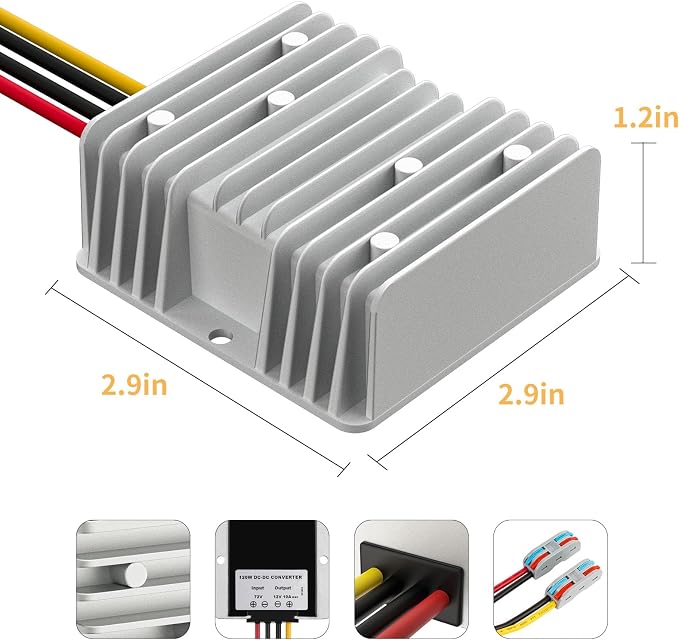 HOMELYLIFE DC 72V 60V 48V 36V Step Down to 12V 10A 120W Voltage Regulator Buck Converter Reducer Power Converter Waterproof Module Transformer for Golf Cart