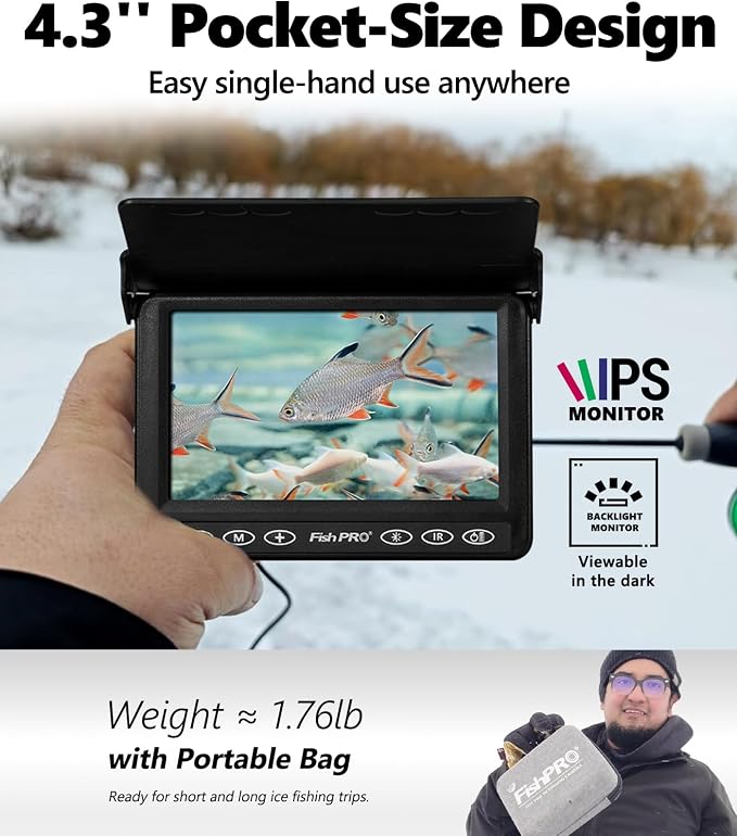 [FishPRO® 2026 Upgrade] Underwater Fishing Camera 4.3'' [Proven Since 2017] Ice Fishing Camera 1000 TVL w/ 65ft Magnetic-Spool, IR, USB-C, 5000mAh, Portable Fish Finder for Ice Lake Boat Kayak Fishing