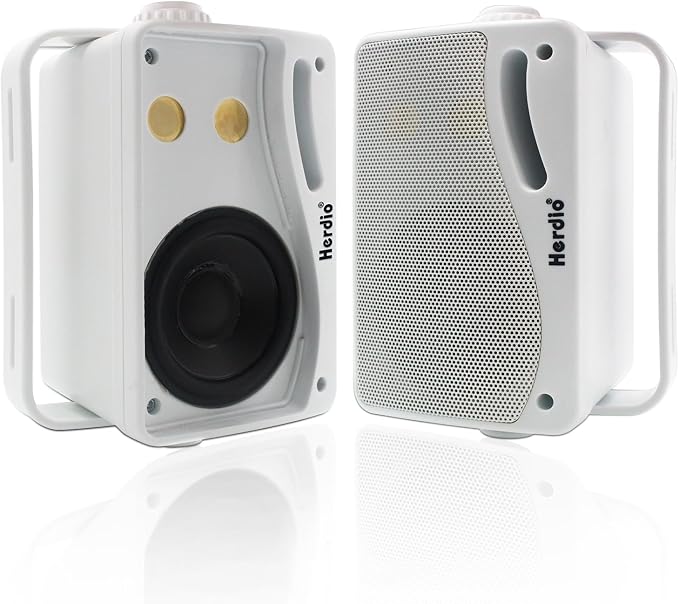 Herdio 3.5 Inch Passive Outdoor Speakers Wired Waterproof, 200W 3 Way Premium Mountable Wall Mount Speakers with Superior Sound, All-Weather Durability, for Patio Marine Boat Garage Indoor(White Pair)