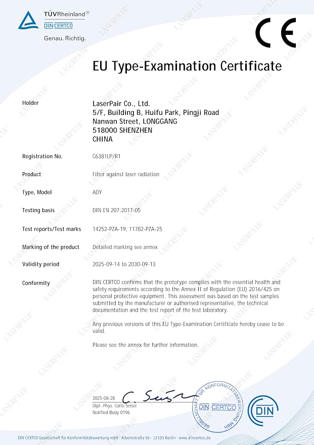 LaserPair 755/808/1064nm Infrared Laser Safety Goggles, Alexandrite,Diodes,ND:YAG Laser protection according CE EN207（Model: ADY）