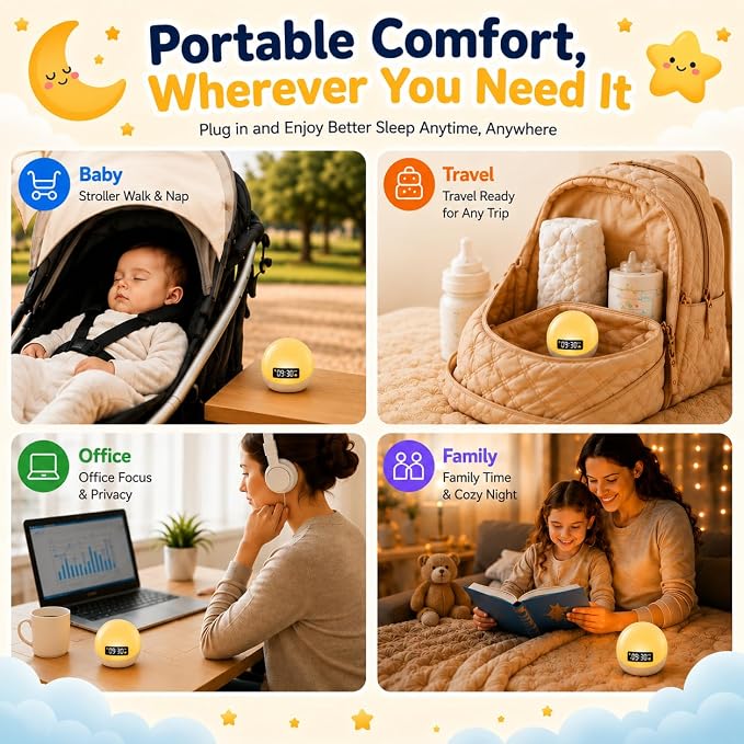 MuGo Baby Sound Machine – 44 Soothing Sounds, Sunrise Alarm Clock, White Noise Machine for Sleeping, 10-Color Night Light with App & Timer, Portable Sleep Aid –Ideal Gift for Home, Nursery (USB)