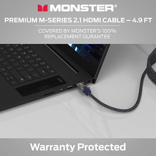 Monster M3000 Ultra High Speed HDMI Cable 4.9 ft, 8K 60Hz, 48 Gbps, HDR, ARC/eARC, 7.1 Audio, Braided Duraflex Jacket, Gold Plated Connectors, HDMI Cable for TV, Gaming, Monitor, Soundbar