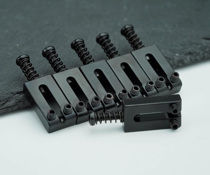 Guyker 10.5mm Bridge Saddles, Stainless Steel Bridge Saddles Tremolo System Replacement Part Compatible with Strat ST Tele TL Electric Guitar MA001(Set of 6, Black)
