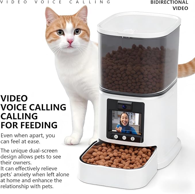 Automatic Pet Feeder with 4.1" Screen and 2K Camera, 2.4G and 5G WiFi Connection Cat Feeder, Automatic Feeder for Cat and Dog with Night Vision