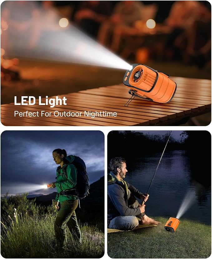 W & O Portable Fan Rechargeable,Personal Waist Clip on fan 4 Speeds & Flashlight Hands-FreeHanging Neck Fan, 20H Cooling For Outdoor Camping Travel (Orange)