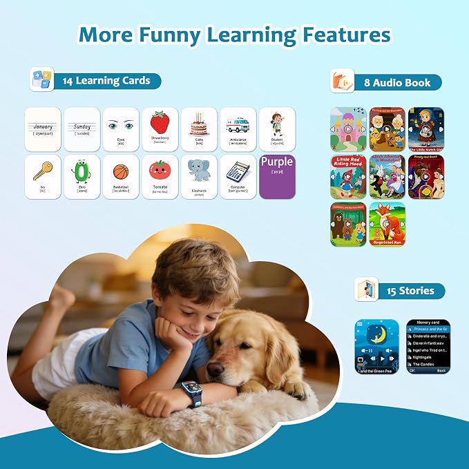 Blackview Kids Smart Watch with 32 Puzzle Games, HD Camera & Video Recording, 1.75" Touch Screen, Flashlight,Music Player, Pedometer, Alarm Clock,Stopwatch,Kids Watch for Boys Ages 4-12