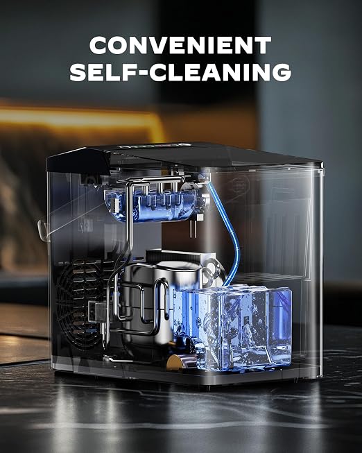 Silonn Ice Maker Countertop, Portable Ice Maker with Carry Handle, Self-Cleaning 1.8L Water Tank Large Ice Basket, Ice Machine Produces 9 Cubes in 6 Min Perfect for Home Kitchen and RV