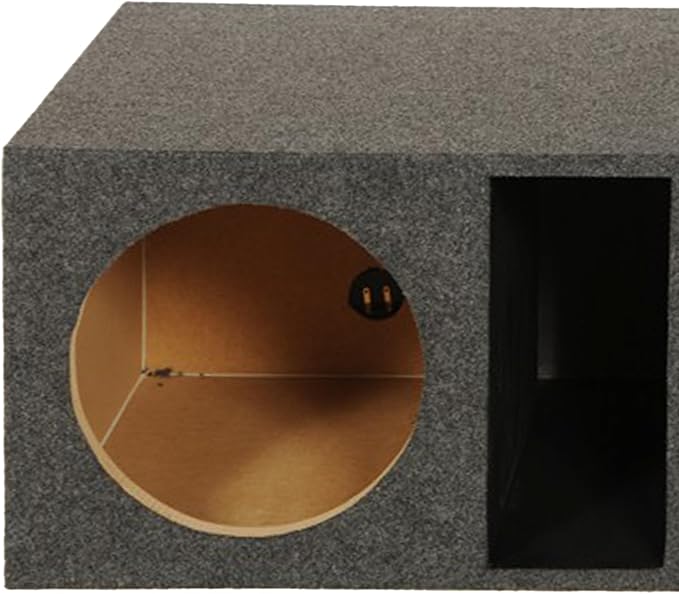 Q Power HD212VL 12 Inch Dual Vented Subwoofer Box, Heavy Duty 2-Hole Extra Large Ported Enclosure with 1-Inch MDF Front, Charcoal Grey Finish