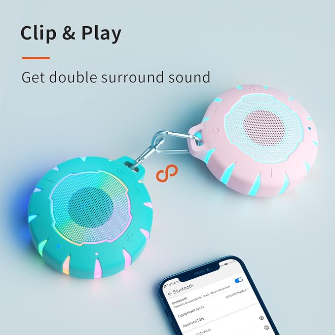 HEYSONG Bluetooth Waterproof Speaker, Shower Speaker with HD Sound, LED Light, Floating, Lightweight Portable Speakers for Travel, Pool, Beach, Kayak, Gifts for Girl