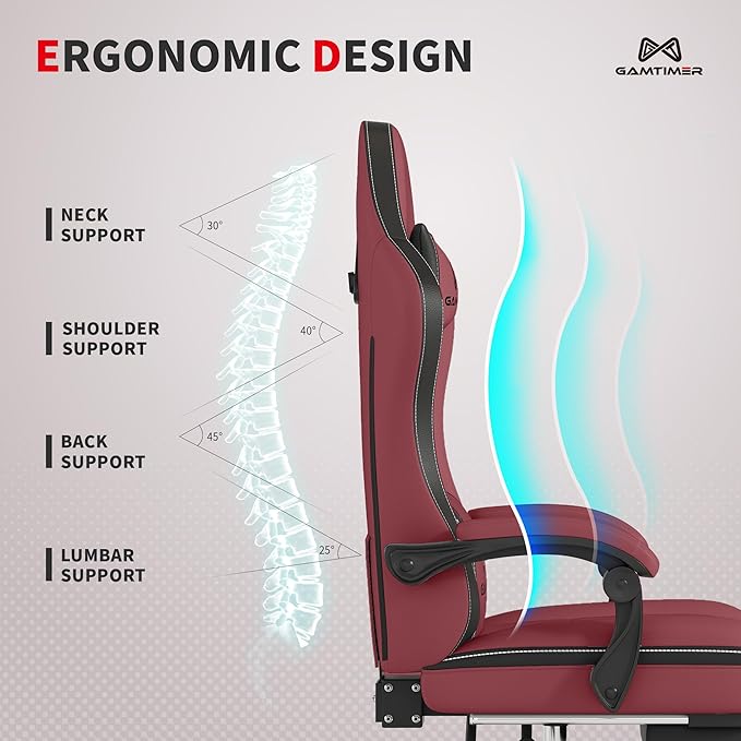 Gamtimer Gaming Chair with Footrest, Ergonomic Computer Chair, PU Breathable Material with Headrest and Lumbar Support, Suitable for Silla Gamer and Adults