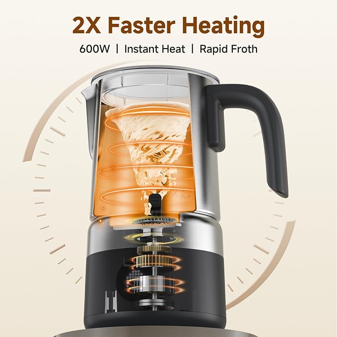 AMZCHEF 8-in-1 Electric Milk Frother and Steamer 600W, 17oz Large Split Stainless Steel Pitcher, Automatic Hot and Cold Foam Maker with LED Display, Milk Warmer for Lattes, Cappuccinos, Macchiato