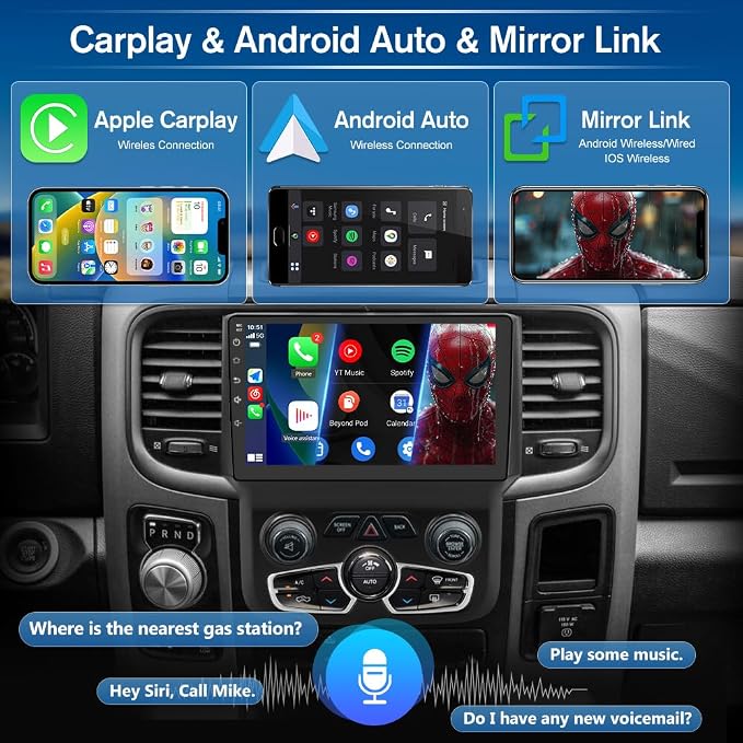 Car Radio Stereo for Dodge Ram 2013-2018 1500 2500 3500 Automatic AC Android 13 2G RAM 64G ROM with Wireless Carplay Android Auto, 9-inch Touch Screen Head Unit