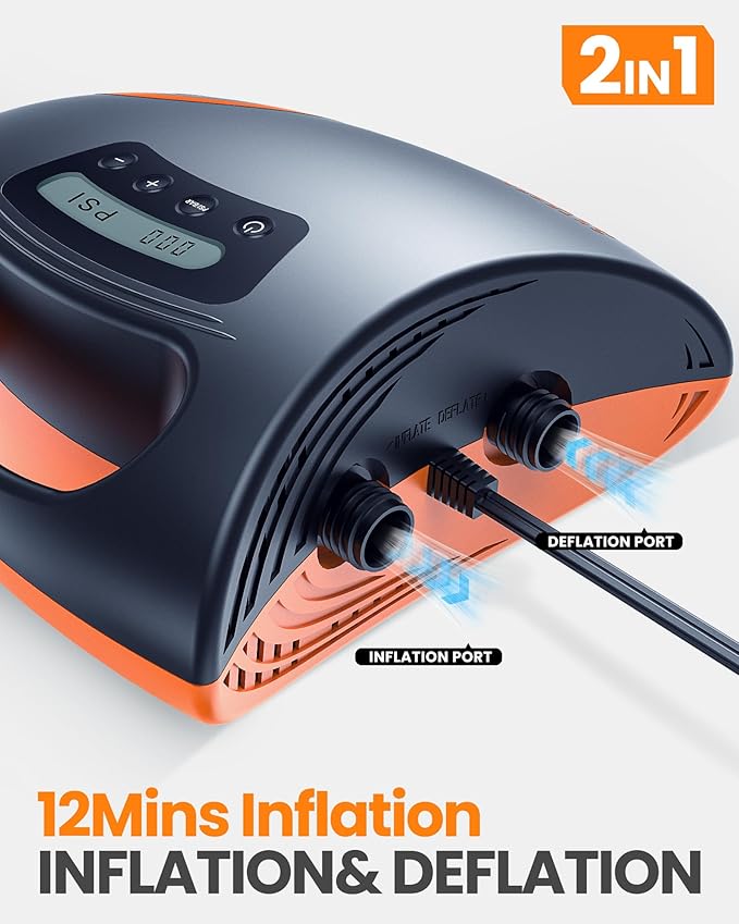 OutdoorMaster 20PSI High Pressure SUP Air Pump Shark - Intelligent Dual Stage Inflation & Auto-Off & Deflation, 12V DC Car Connector, for Inflatable Stand Up Paddle Boards, Boats