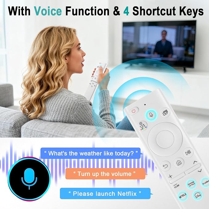 BN59-01391A Solar Voice Remote for Samsung Frame TV Remote Replacement with Voice Search, Apps and Solar Charging for Samsung 2021-2025 Neo LED Smart 4K Ultra HD TV, 4 Shortcut Buttons