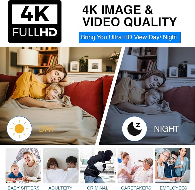 4G LTE Hidden Camera,Cellular Security Camera No WiFi with 4G SIM Card, 4K HD Portable Car Spy Camera, 160° Wide View, with Night Vision, AI Motion Detection Alert App Control