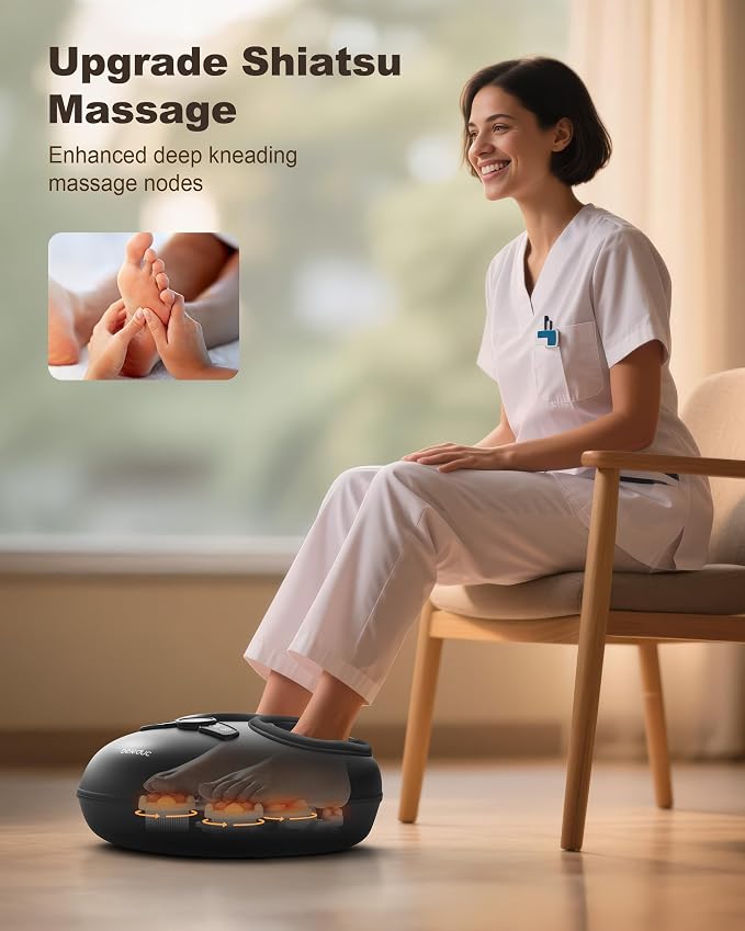 Beleduc Foot Massager with Heat and Compression, Deep Kneading Shiatsu Foot Massage for Plantar Fasciitis, Neuropathy & Circulation, 3 Intensities, Washable Covers, Fits Up to Men Size 14, Black