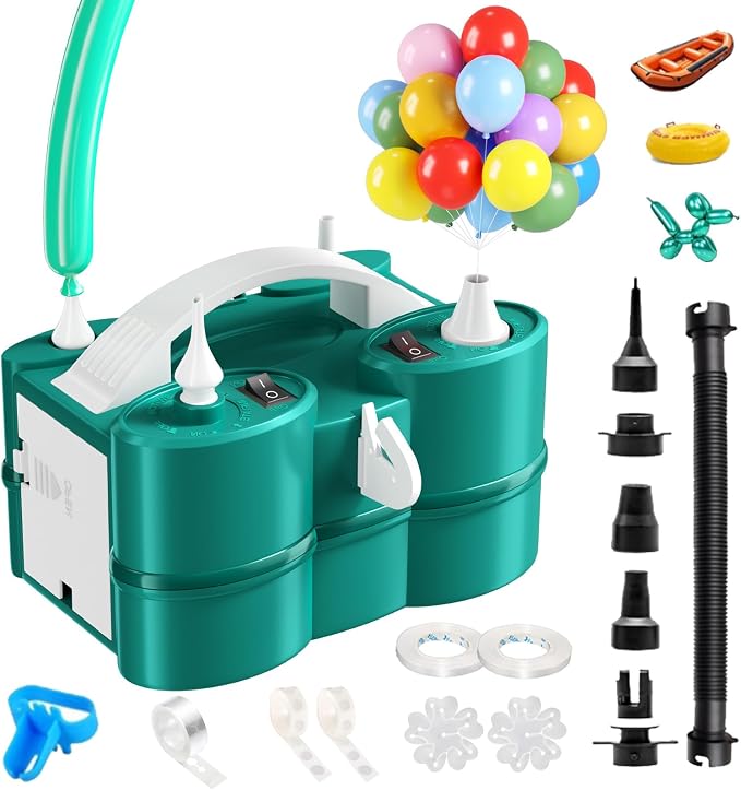 Biapian Balloon Pump Electric, 3-in-1 Portable Electric Air Pump for Balloons and Inflatables, Dual Nozzle Balloon Blower Machine for All Latex 260q Foil Balloon Inflator Deflator for Party Decoration