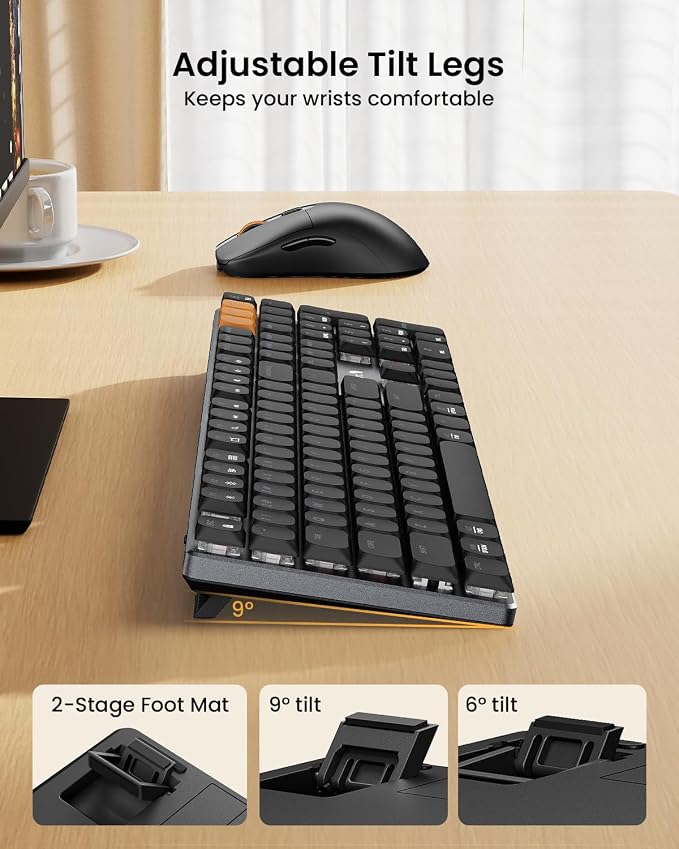 ProtoArc KM310 Mechanical Keyboard and Mouse, Wireless Rechargeable Aluminum Keyboard Mouse, 2.4G+Dual Bluetooth, Linear Red Switches, Multi-Device, No Backlight, for Windows/Mac - Space Gray