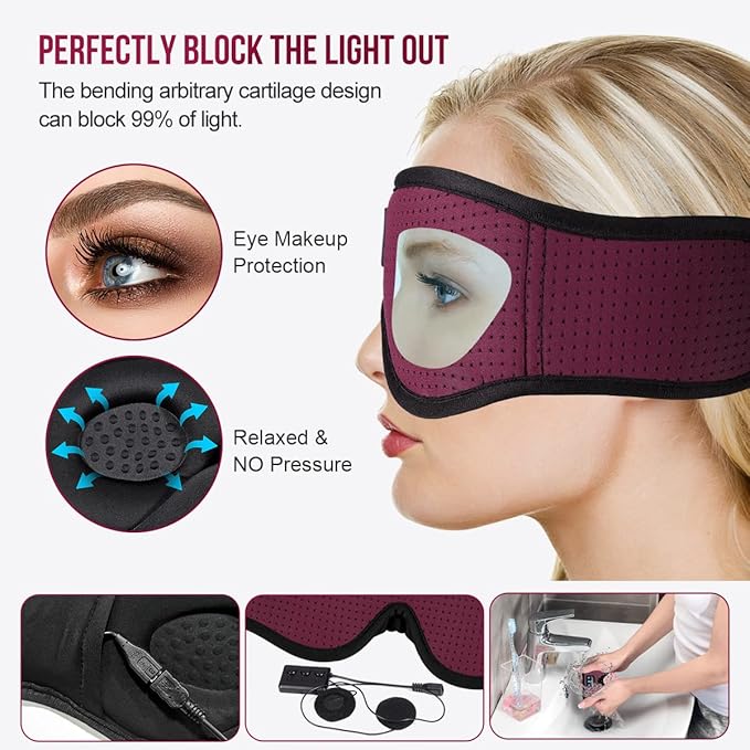 MUSICOZY Sleep Headphones Bluetooth 5.4 Headband Sleeping Headphones Sleep Mask, Wireless Music Eye Mask Sleep Earbuds for Side Sleeper Men Women Cool Tech Gadget Unique Gift Office Travel, Pack of 2