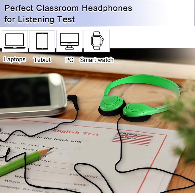 Yunsailing 30 Pack Bulk Over Ear Headphones Set On Ear Headsets Earphones with Adjustable Headband and 3.5mm Plug for Group Learning, Computer Lab, Library, Online Lesson (Bright Color)
