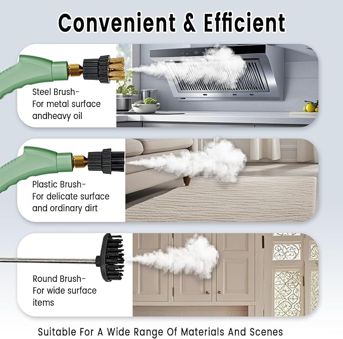 Steam Cleaner, Portable Pressurized Steamer for Cleaning with 14pcs Accessories, 6-Level Adjustable and 15s Heat-Up, Handheld Steam Cleaner for Home, Tile, Dirt, Grout, Grease, Car Detailing(7-Green)