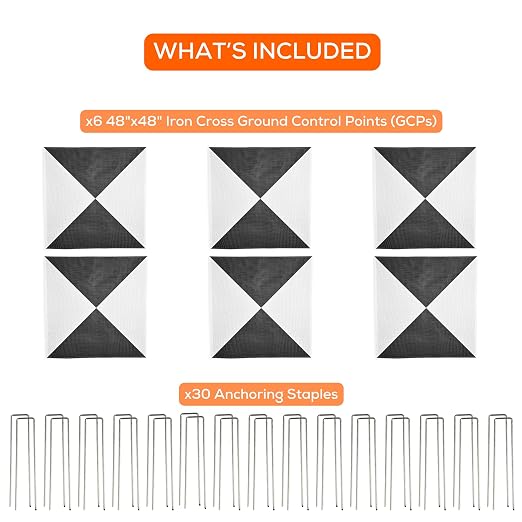 Sky High Bull's-Eye (48"x48") XL Degradable Drone Ground Control Point GCP with 30 Staples (Black/White Iron Cross) | Aerial Targets for Drone Mapping & Surveying | Compatible with DroneDeploy & Pix4D