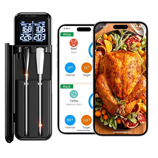Smart Wireless Meat Thermometer,Digital Cooking Thermometer with Dual High-Accuracy Sensors, 2 Pack Ceramic Heat-Resistant Probe, Instant Read LCD & App Control for Kitchen,BBQ,Oven,Grill,Air Fryer