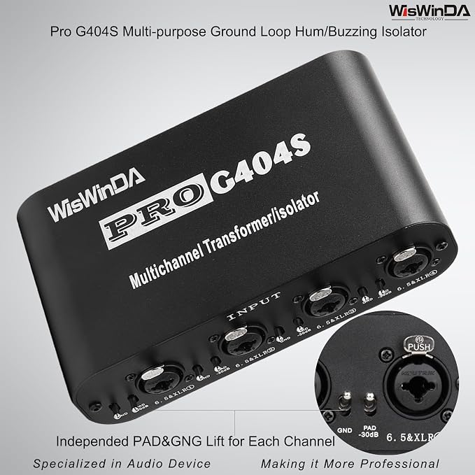 4Channels Pro G404s XLR/TS/TRS/1/4" Passive Hum Eliminator Direct Box for Audio Equipments Ground Loop Isolator Noise Filter for Different Audio Systems Using (Pro G404S)