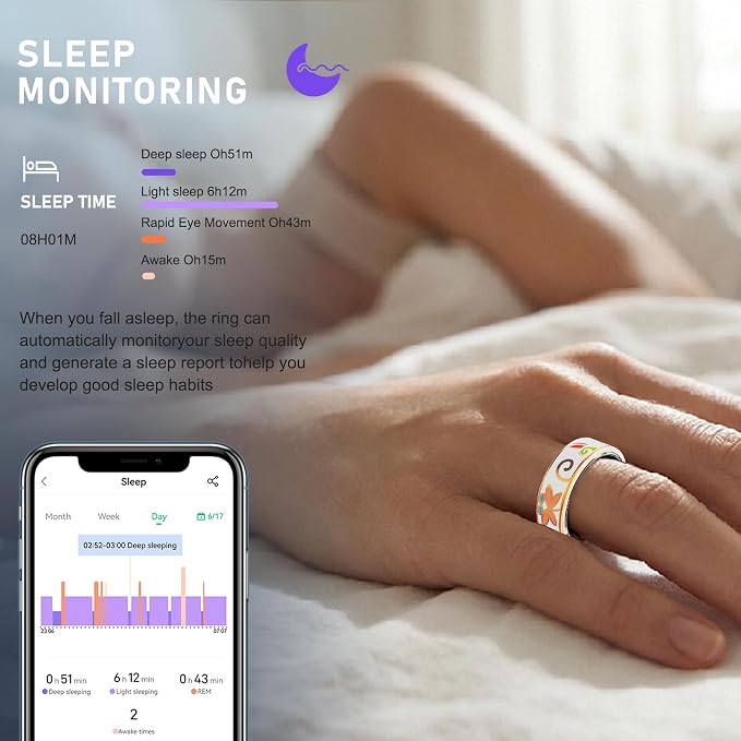 Smart Ring for Women & Men,Fitness Tracker with Heart Rate,Blood Oxygen,Blood Pressure,Sleep Monitoring,Step Counting,IP68 Waterproof,Rose Gold+White 9# for iPhone/Android,No Subscription