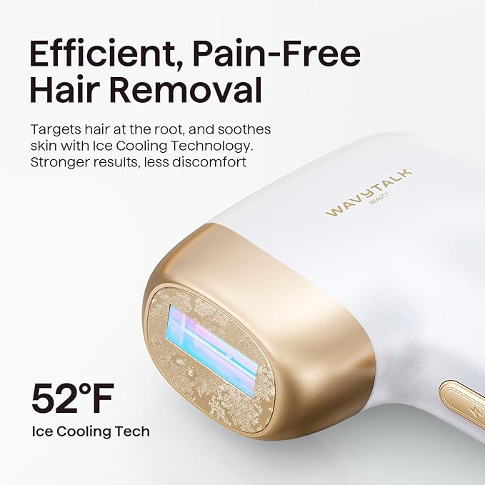 Wavytalk IPL Hair Removal Device, Bare It for Face Body Bikini – Long-Lasting Result & Painless,Full Body in 12 Mins with 24J Dual-Pulse & Ice Cooling, At-Home Use for Women and Men, Corded, White