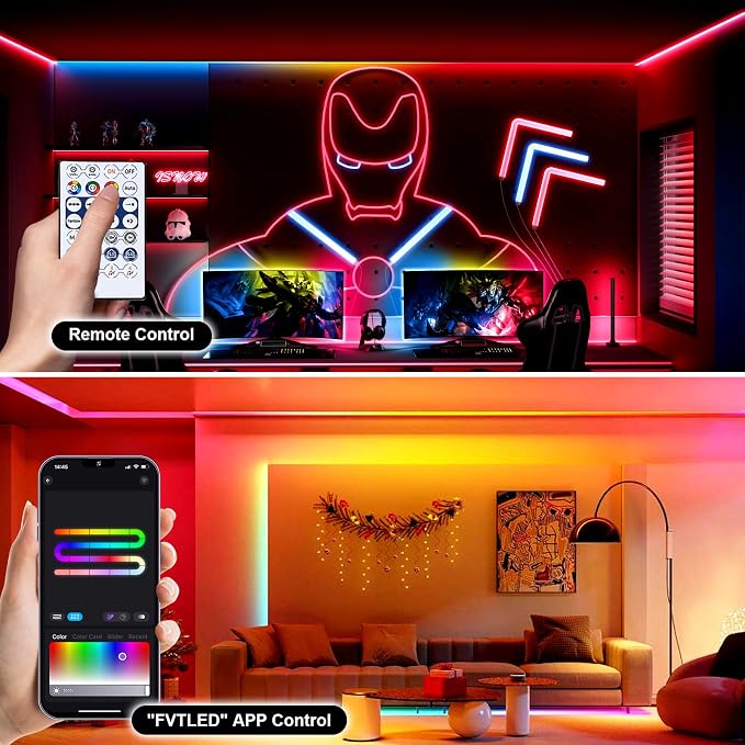 COB LED Strip Light with RGB Smart IC, 2 Rolls of 16.4ft, 12mm Width Flexible Tape Lights with WiFi App Control, 24V Color Chasing Addressable 7200 LEDs COB Light Strip for Bedroom Kitchen Wall Decor