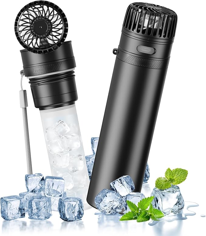 2-in-1 Handheld Fan & Portable Ice Therapy Cup, 7000 RPM Cooling Fan with Long-Lasting Cold Retention, Rechargeable Personal Fan & Cold Compress for Neck, Body, Heatstroke, Sports Recovery
