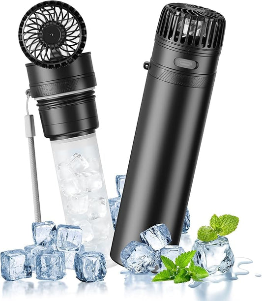 2-in-1 Handheld Fan & Portable Ice Therapy Cup, 7000 RPM Cooling Fan with Long-Lasting Cold Retention, Rechargeable Personal Fan & Cold Compress for Neck, Body, Heatstroke, Sports Recovery
