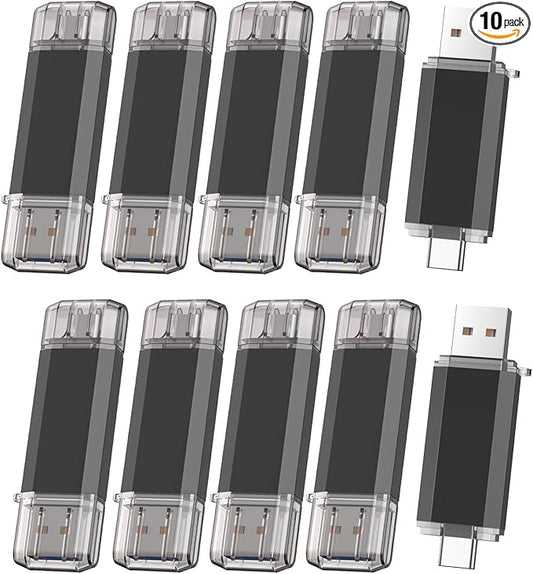 Vansuny 10 Pack 64GB USB C Flash Drive 2 in 1 OTG USB 3.0+USB C Memory Stick with Keychain Thumb Drive Photo Stick Jump Drive for Android Smartphones, Computers, MacBook, Tablets, PC