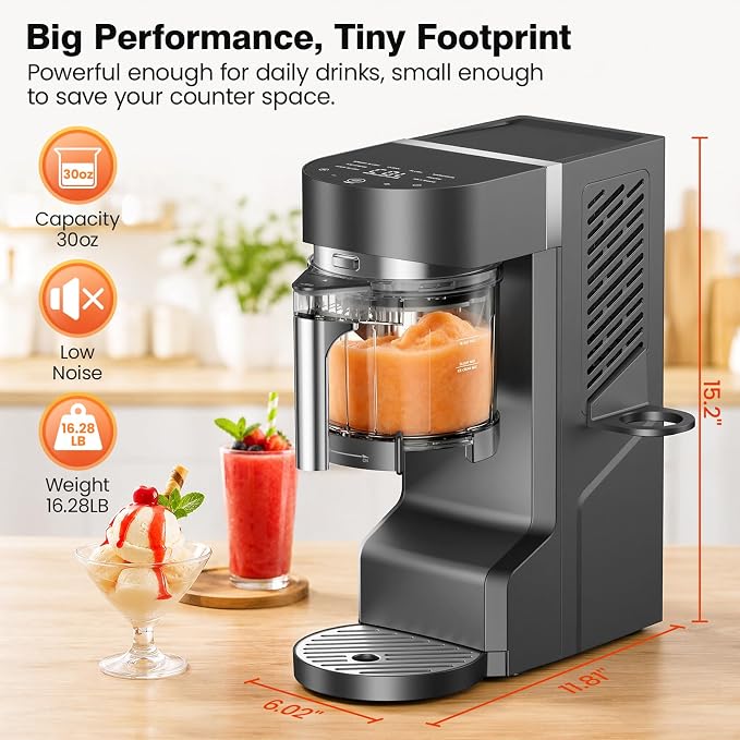 Slushie Machine, Ice Cream Maker, Slushy Machine for Home and Families, No ice needed with Rapid Chill & Temperature Control, Multi-function for Margarita, Frappé, Easy to Clean, Grey