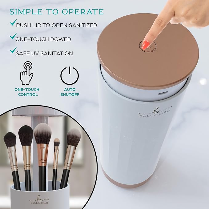 Bella Ciao Makeup Brush UV Sanitizer – Kills 99.9% of Germs, Disinfects Brushes, Rechargeable Electric Makeup Brush Cleaner Machine, Safety Shutoff, Great for Makeup Artists, Home Use