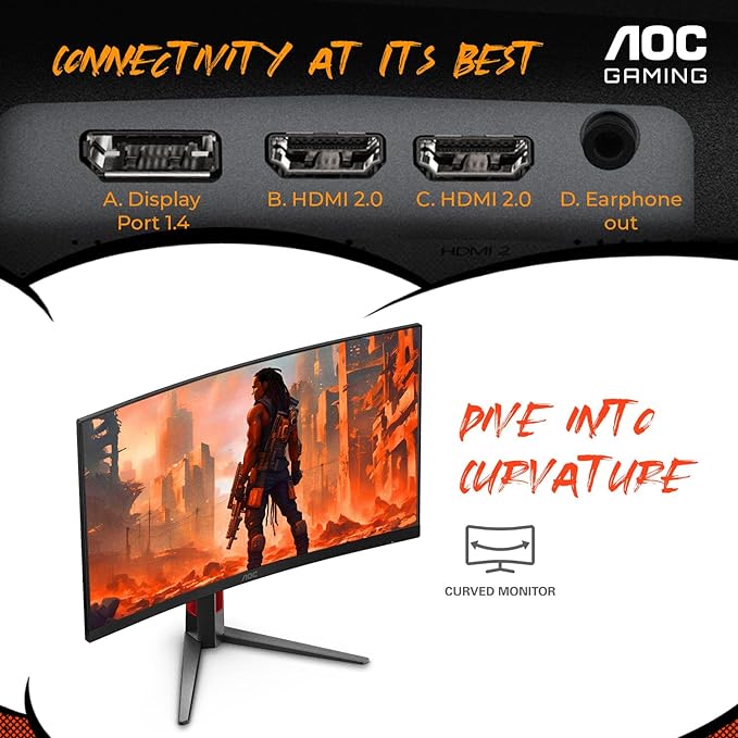 AOC CQ27G4H 27" Curved Gaming Monitor, QHD 2K 2560x1440, 1500R VA, 180Hz 0.5ms, AMD FreeSync Premium, Height Adjustable Stand, Xbox PS5 Switch Compatiable, 3-Year Zero-Bright-dot